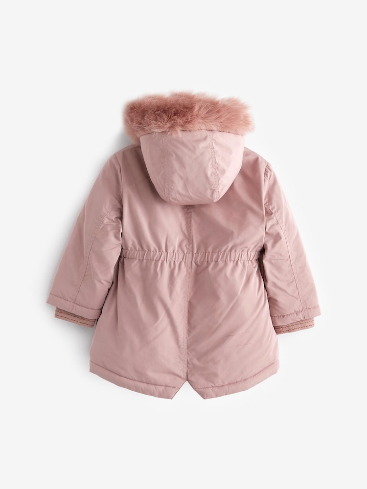 rožnata - Next odporen na dež Faux Fur Trim Parka (3mths-7yrs) - Slika 6 iz 6