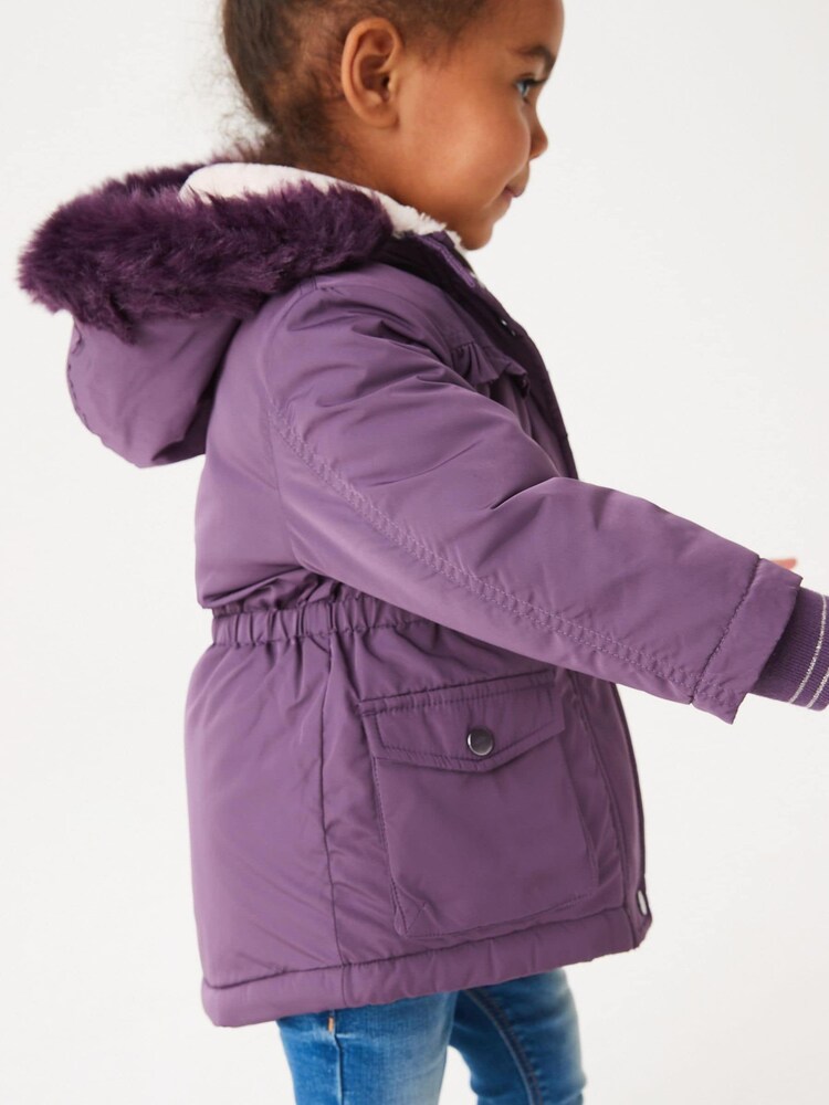 Violet - Parka Next imperméable en fausse fourrure (3 mois-7 ans) - Image 3 of 7