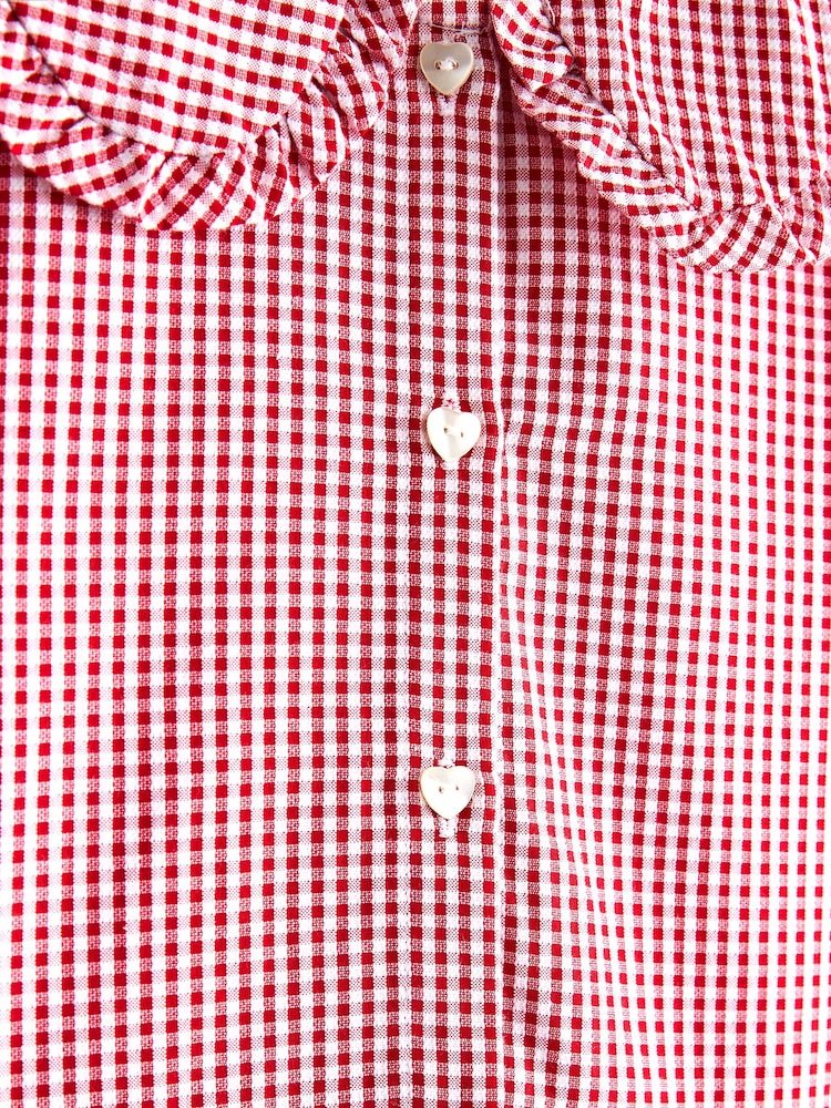 Czerwony - Urocza, warstwowa, szkolna sukienka z kołnierzykiem Gingham, duża zawartość bawełny (3–14 lat) - Image 7 of 7