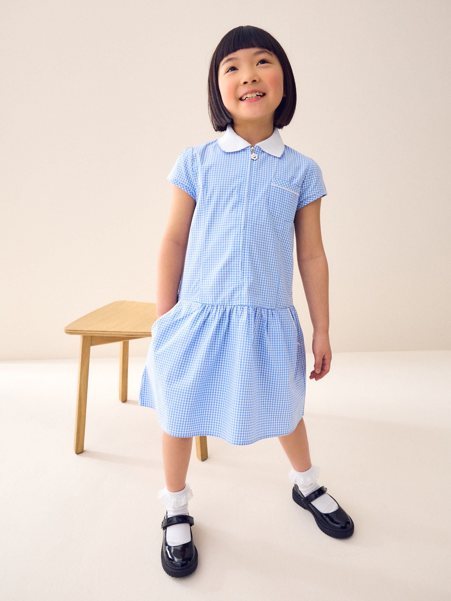 Buy Blue Zip Front Cotton Rich Gingham School Dress 3 14yrs from the Next UK online shop