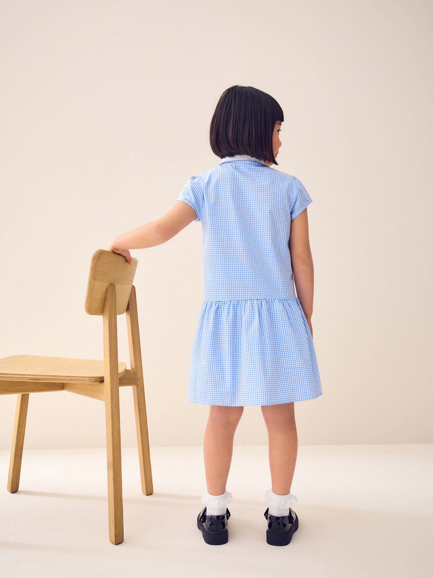 Buy Blue Zip Front Cotton Rich Gingham School Dress (3-14yrs