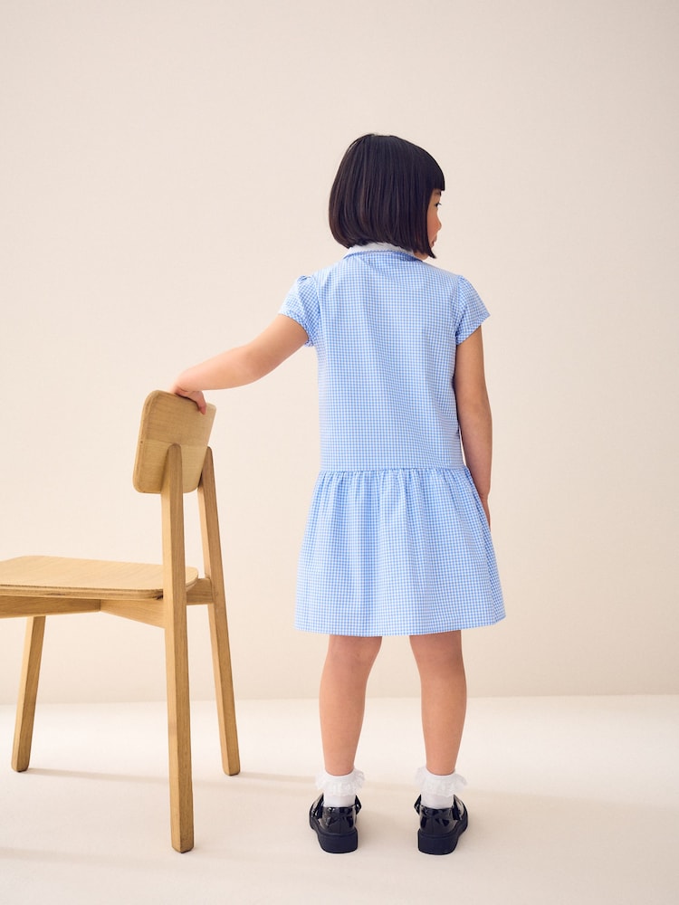 Bleu - Peignoir d’école Vichy en coton zippé sur le devant (3- ans14 ) - Image 3 of 7