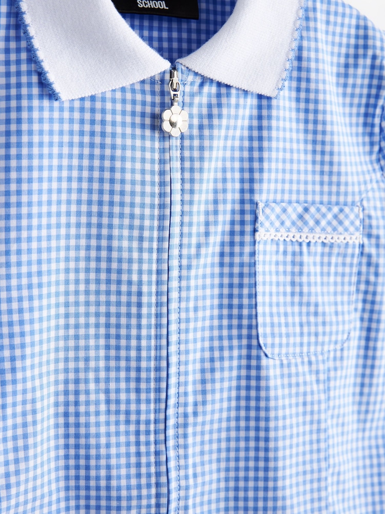 Bleu - Peignoir d’école Vichy en coton zippé sur le devant (3- ans14 ) - Image 7 of 7