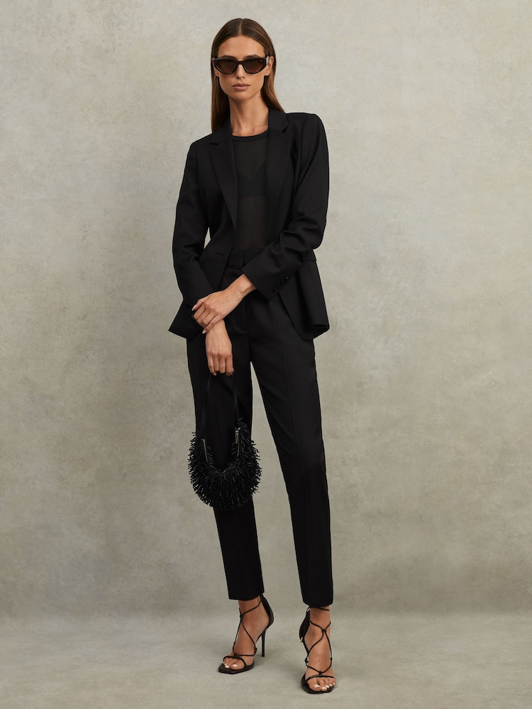 Reiss Black Haisley Petite Wool Blend Tapered Suit Trousers - Image 1 of 7