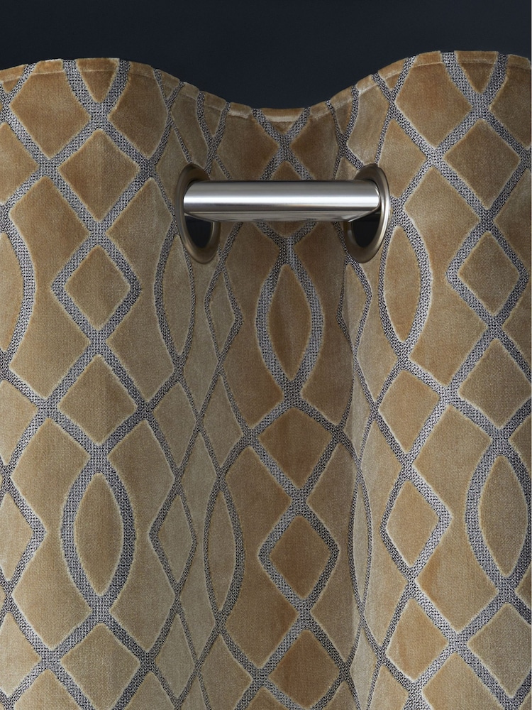 Champagne Natural Next Collection Luxe Heavyweight Maeve Damask Velvet Eyelet Lined Curtains - Image 1 of 6