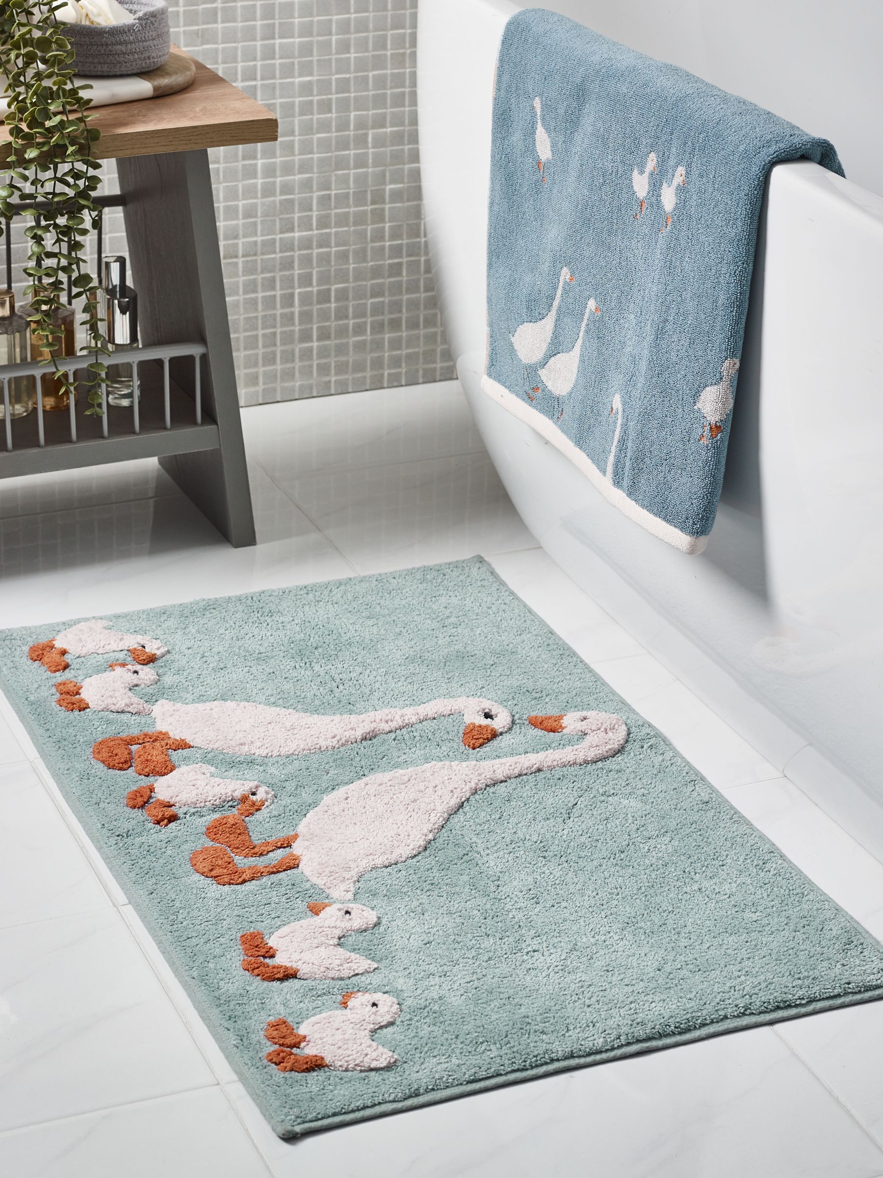 Buy Teal Blue Goose And Friends 100% Cotton Bath Mat from Next Australia