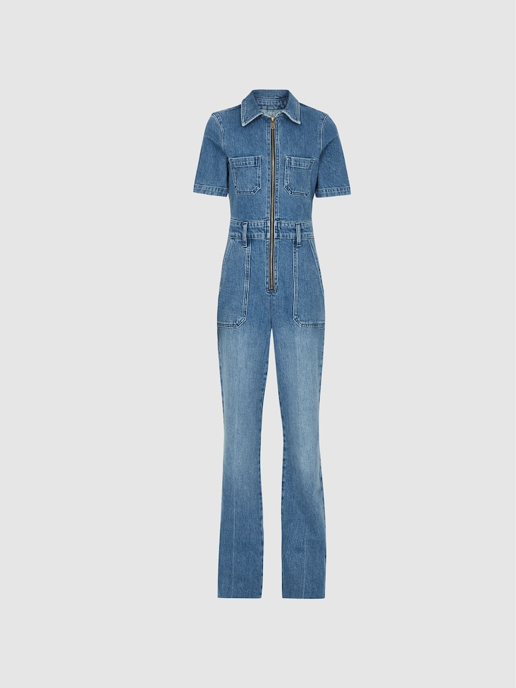Reiss Blue Danie Petite Denim Jumpsuit - Image 2 of 7