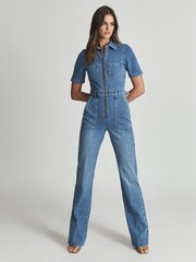 Reiss Blue Danie Petite Denim Jumpsuit - Image 6 of 7
