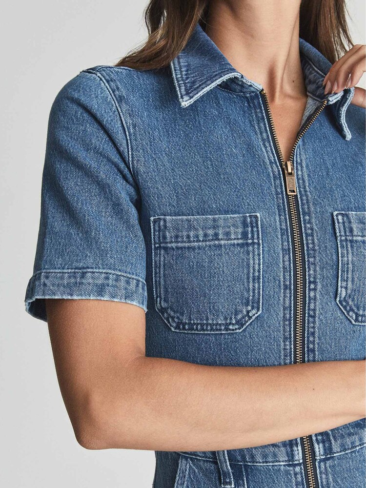 Reiss Blue Danie Petite Denim Jumpsuit - Image 7 of 7