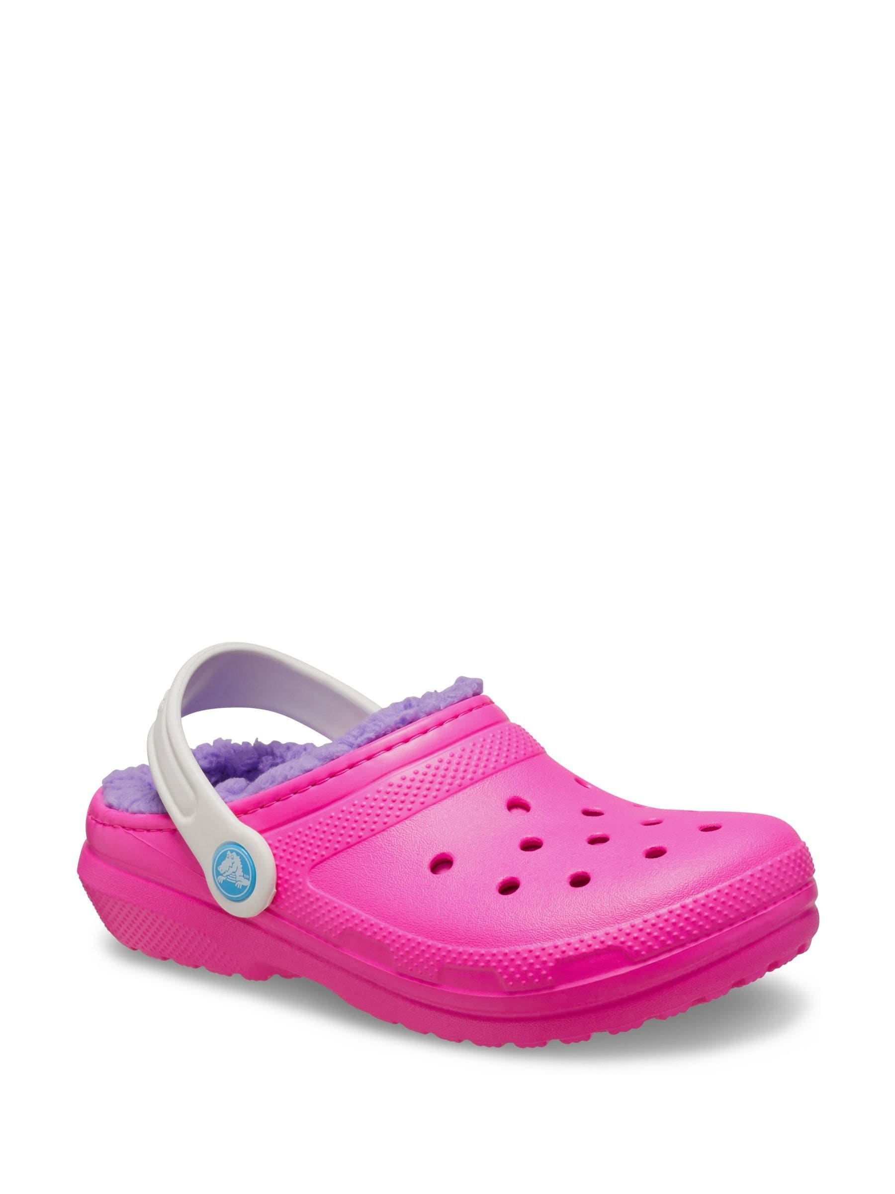 Crocs Neon Pink Fluffy Kids Lined Clogs