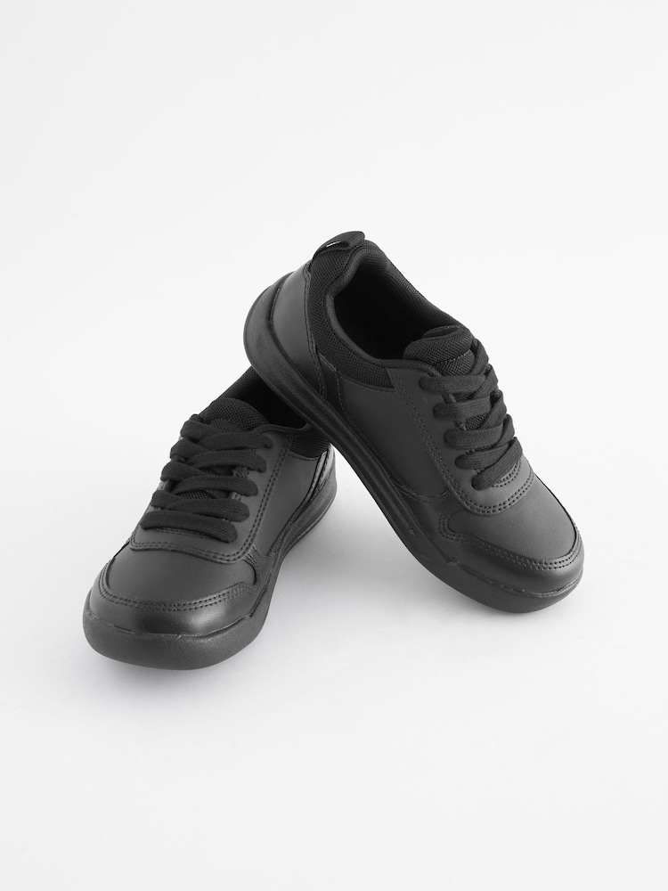Black Standard Fit (F) Lace-Up School Trainers - Image 1 of 10