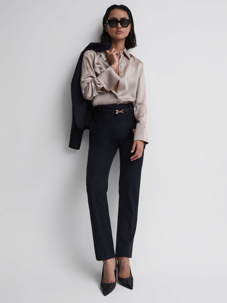 Reiss Navy Haisley Wool Blend Tapered Suit Trousers - Image 1 of 4