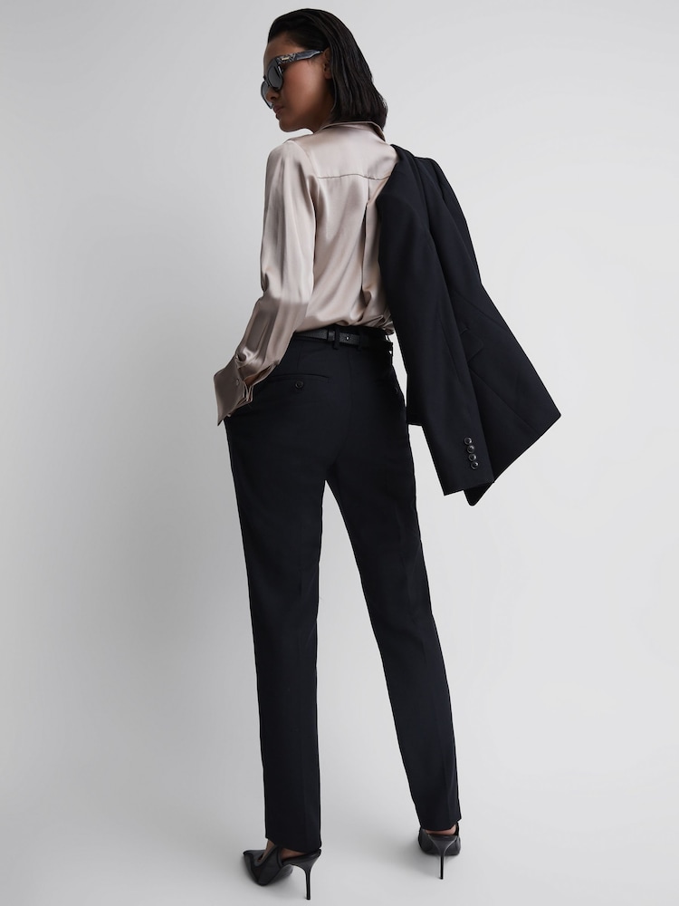 Reiss Navy Haisley Wool Blend Tapered Suit Trousers - Image 4 of 4