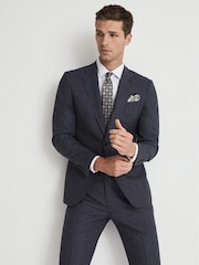 Reiss Airforce Blue Wing Wool Denim-Look Slim Fit Blazer - Image 1 of 4