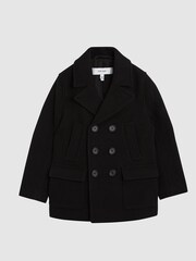 Reiss Black Cork Junior Double Breasted Wool Peacoat - Image 2 of 7