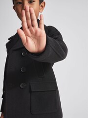 Reiss Black Cork Junior Double Breasted Wool Peacoat - Image 3 of 7