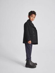 Reiss Black Cork Junior Double Breasted Wool Peacoat - Image 4 of 7
