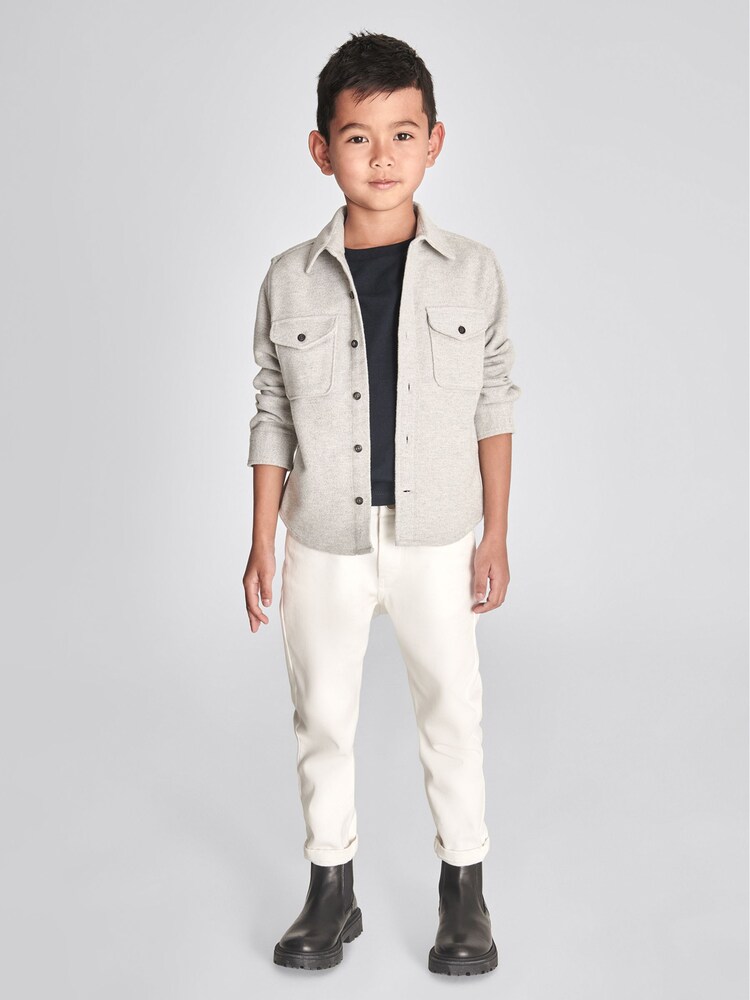 Reiss Soft Grey Melange Miami Junior Brushed Cotton Shirt - Image 1 of 7