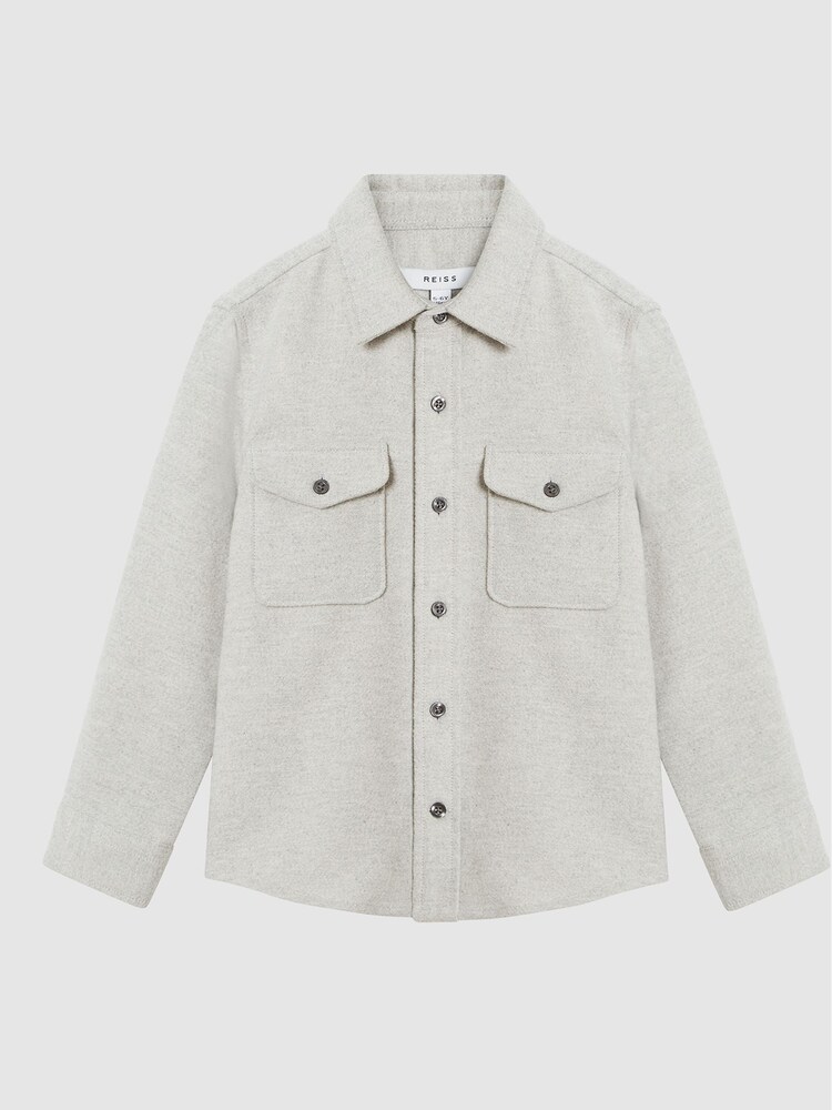 Reiss Soft Grey Melange Miami Junior Brushed Cotton Shirt - Image 2 of 7