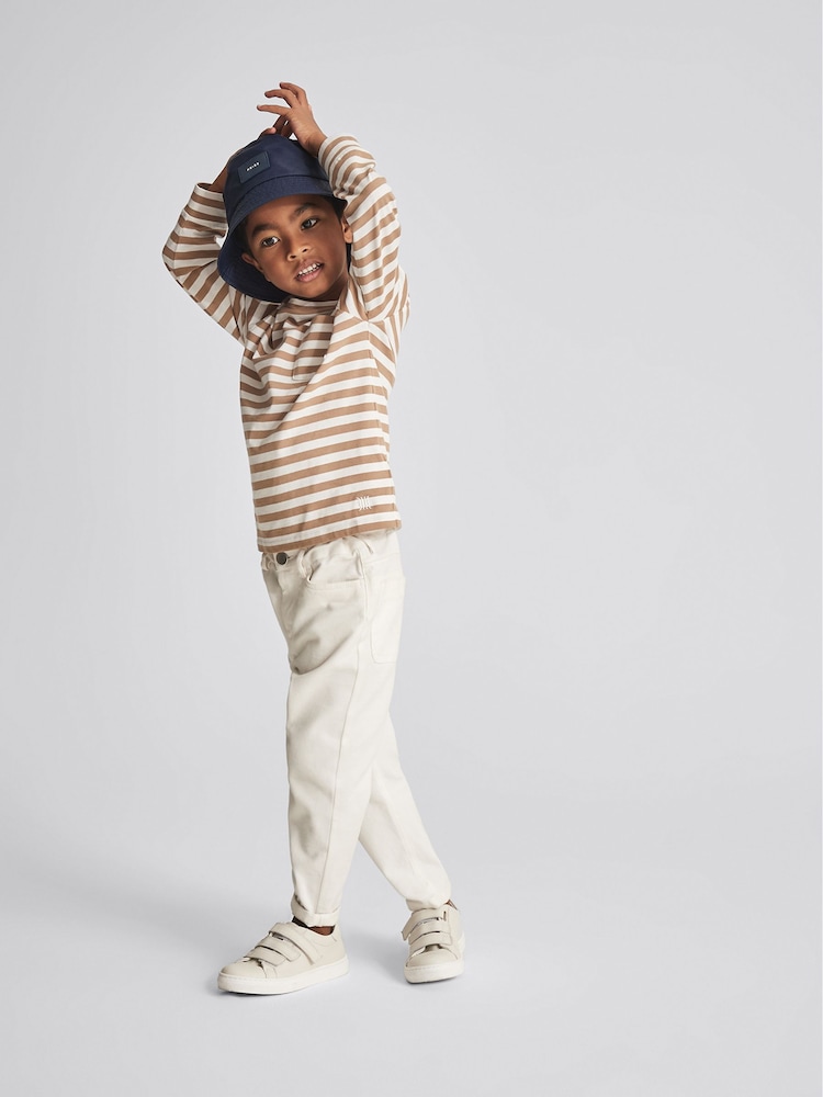 Reiss White/ Camel Morrison Jr Striped Long Sleeve T Shirt - Image 1 of 6