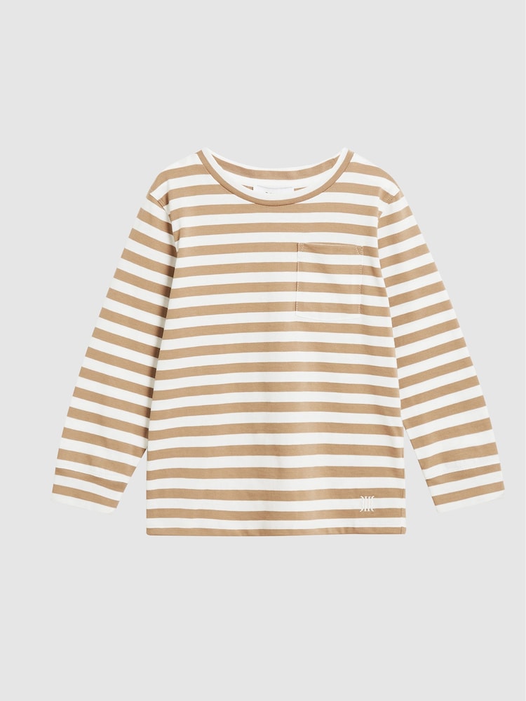 Reiss White/ Camel Morrison Jr Striped Long Sleeve T Shirt - Image 2 of 6