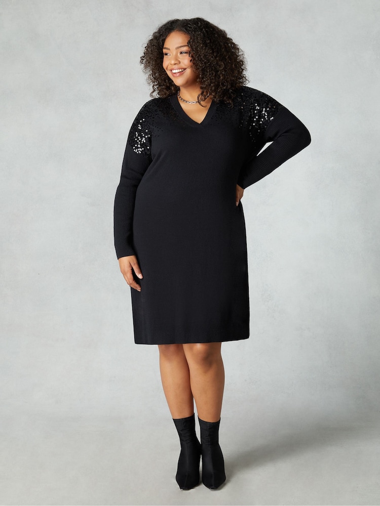 Live Unlimited Black Knit Sequin Dress - Image 1 of 4