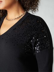 Live Unlimited Black Knit Sequin Dress - Image 3 of 4