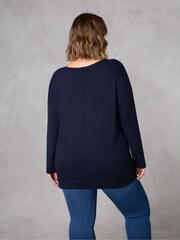Live Unlimited Light Blue Relaxed V-Neck Knitted Jumper - Image 2 of 4