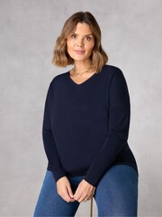 Live Unlimited Light Blue Relaxed V-Neck Knitted Jumper - Image 3 of 4