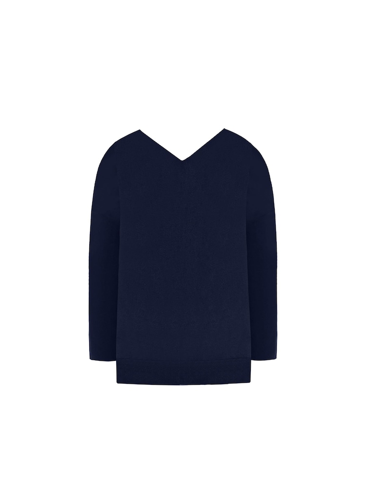 Live Unlimited Light Blue Relaxed V-Neck Knitted Jumper - Image 4 of 4