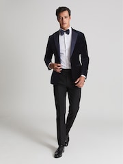 Reiss Navy Blue Ace Single Breasted Velvet Blazer - Image 4 of 5