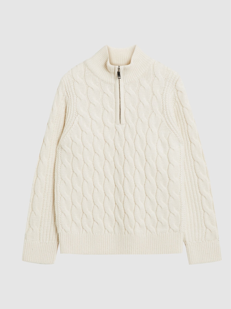 Reiss Dewi Junior Cable Knit Cashmere Blend Zip Up Jumper - Image 2 of 6 Reiss Dewi Junior Cable Knit Cashmere Blend Zip Up Jumper - Image 2 of 6
