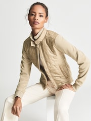 Reiss Neutral Jada Jersey Hybrid Jacket - Image 3 of 5