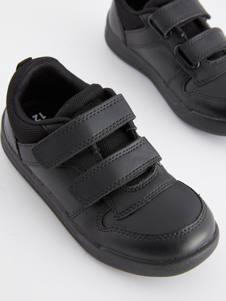 Black Strap Touch Fasten Wide Fit (G) Double Strap Touch Fastening School Trainers - Image 8 of 10