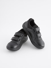 Black Strap Touch Fasten Extra Wide Fit (H) Double Strap Touch Fastening School Trainers - Image 1 of 6