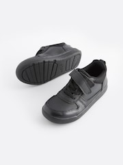 Black Wide Fit (G) Elastic Lace School Trainers - Image 1 of 6