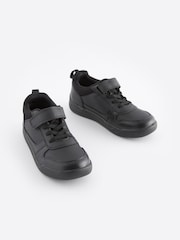 Black Wide Fit (G) Elastic Lace School Trainers - Image 2 of 6