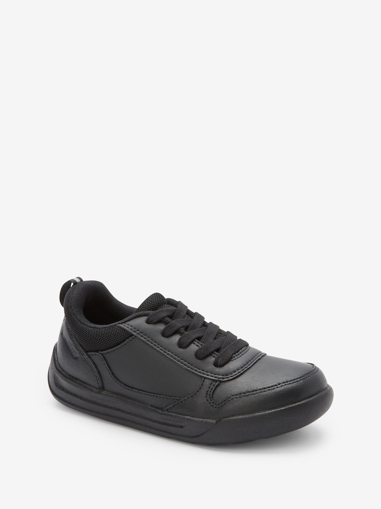 Black Wide Fit (G) Lace-Up School Trainers - Image 3 of 10