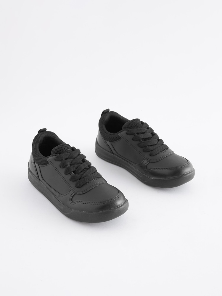 Black Wide Fit (G) Lace-Up School Trainers - Image 4 of 10