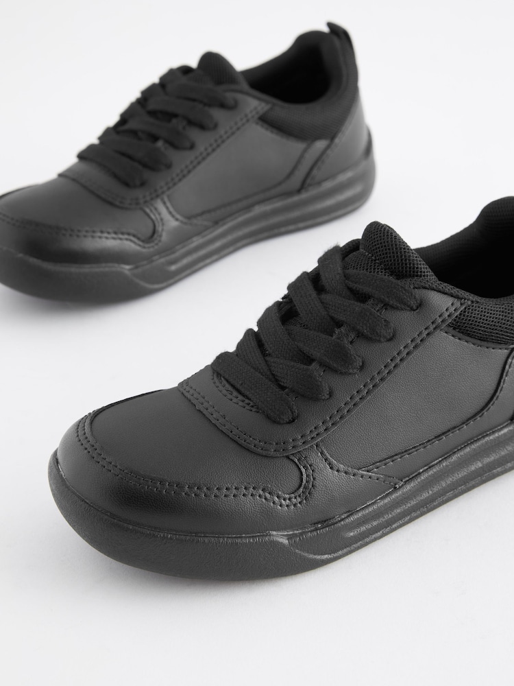 Black Wide Fit (G) Lace-Up School Trainers - Image 7 of 10
