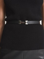 Reiss Black Hayley Leather Square Hinge Belt - Image 1 of 1