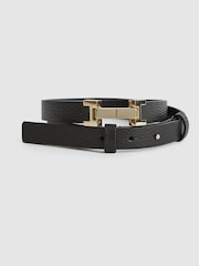 Reiss Black Hayley Leather Square Hinge Belt - Image 1 of 2