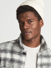 Reiss Ecru Ace Rib Knitted Lambswool Beanie - Image 1 of 3