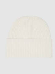 Reiss Ecru Ace Rib Knitted Lambswool Beanie - Image 2 of 3