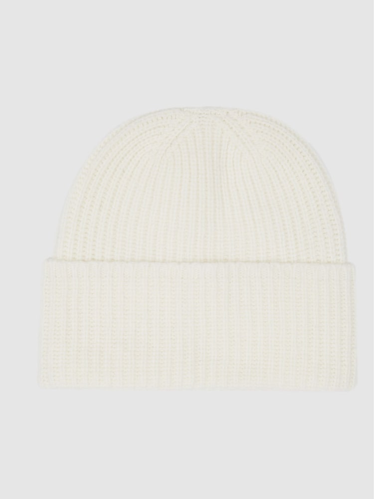 Reiss Ecru Ace Rib Knitted Lambswool Beanie - Image 2 of 3