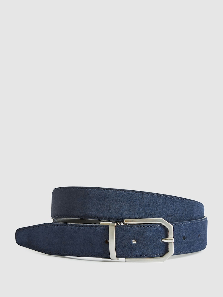 Reiss Navy Aldwych Reversible Leather & Suede Belt - Image 1 of 6