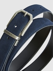 Reiss Navy Aldwych Reversible Leather & Suede Belt - Image 5 of 6