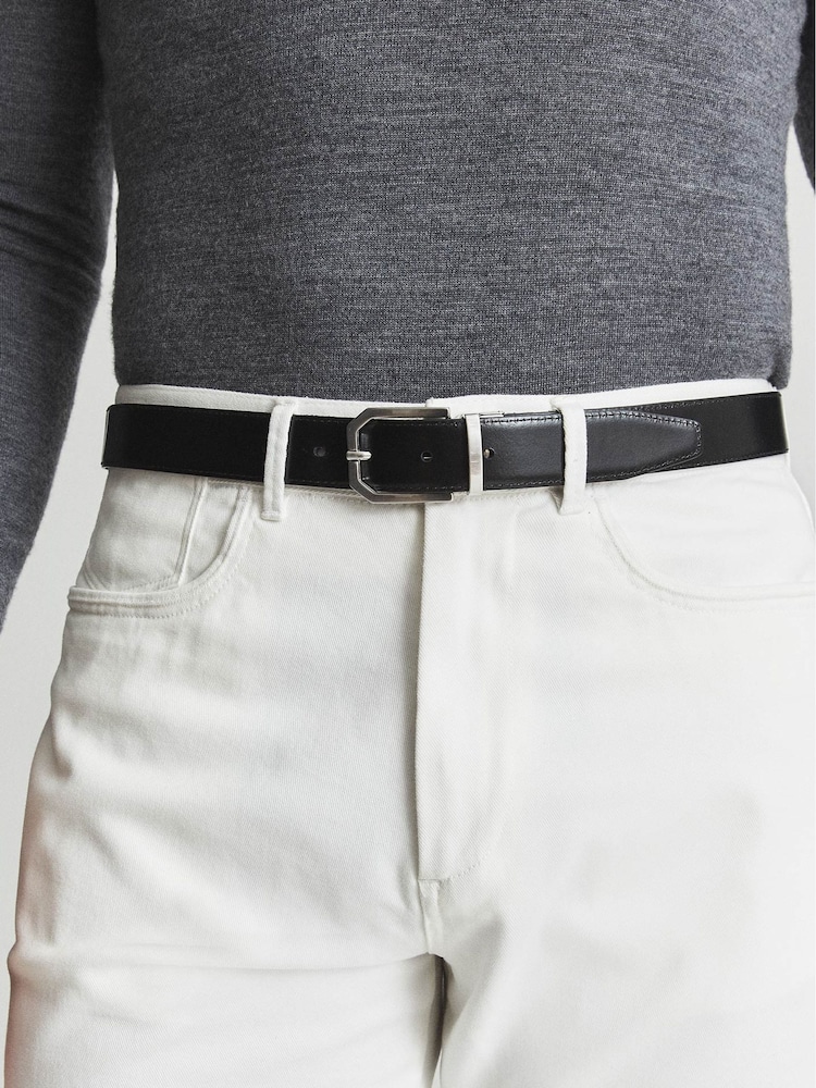 Reiss Navy Aldwych Reversible Leather & Suede Belt - Image 6 of 6