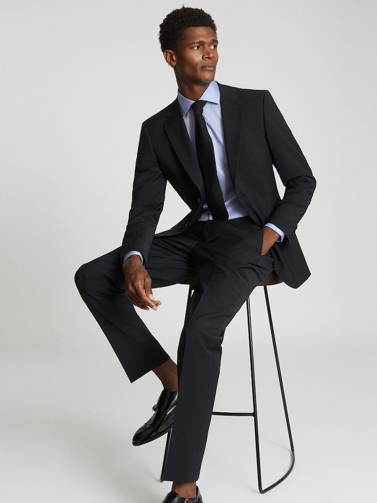 Reiss Black Modern Fit Travel Trousers - Image 1 of 4