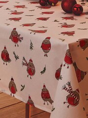 Catherine Lansfield Red Christmas Robins 100% Cotton Table Cloth - Image 2 of 2